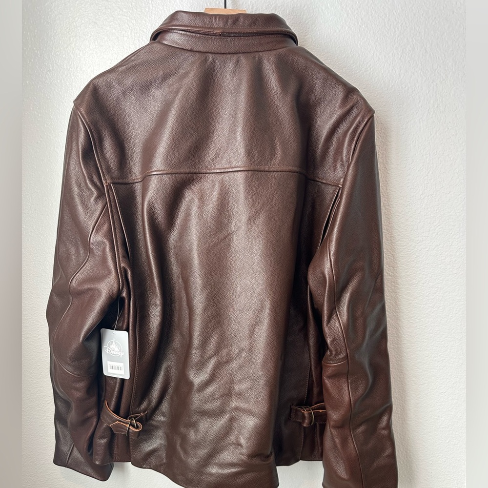 Indiana Jones Leather Jacket XL Disney 100% Bovine Leather NWT Brown - Picture 6 of 8